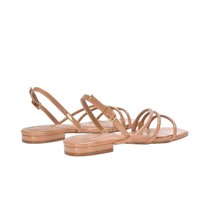 Taupe - Back - XY London Womens-Ladies Mary Patent Square Toe Sandals