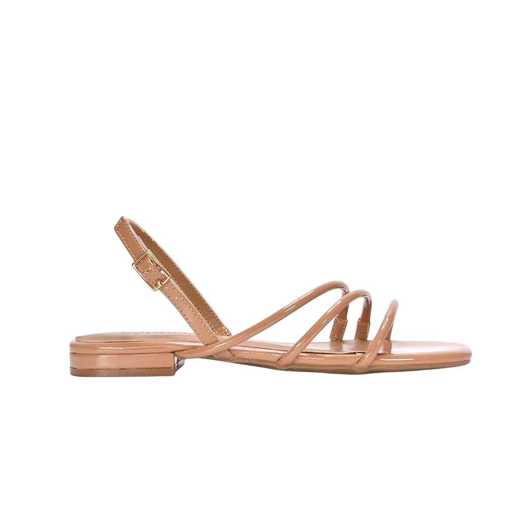 Taupe - Side - XY London Womens-Ladies Mary Patent Square Toe Sandals