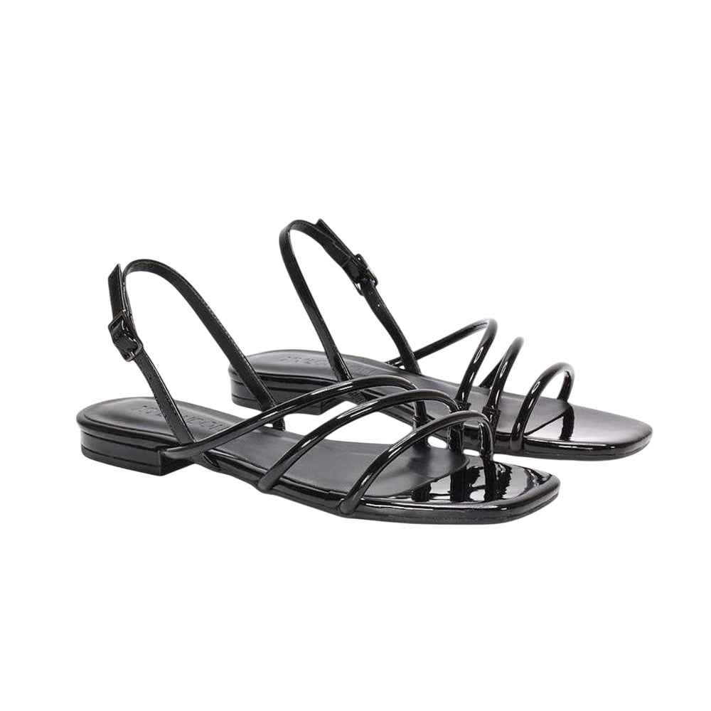 True Black - Front - XY London Womens-Ladies Mary Patent Square Toe Sandals