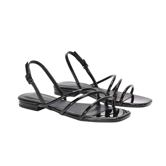 True Black - Front - XY London Womens-Ladies Mary Patent Square Toe Sandals