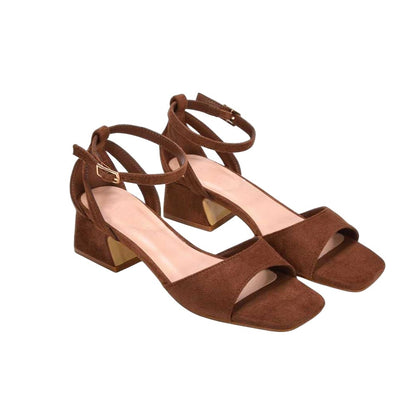 Brown - Front - XY London Womens-Ladies Hayley Cut Out Low Block Heel Sandals