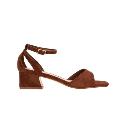 Brown - Side - XY London Womens-Ladies Hayley Cut Out Low Block Heel Sandals