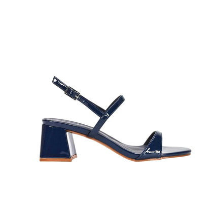 Navy - Side - XY London Womens-Ladies Izzy Patent Mid Block Heel Sandals