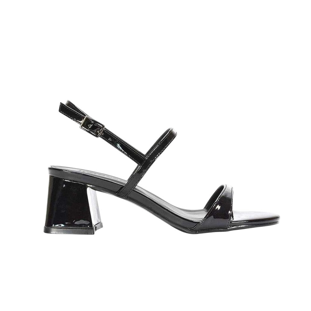 True Black - Side - XY London Womens-Ladies Izzy Patent Mid Block Heel Sandals