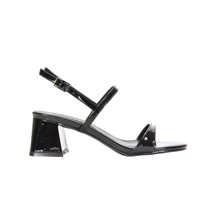 True Black - Side - XY London Womens-Ladies Izzy Patent Mid Block Heel Sandals