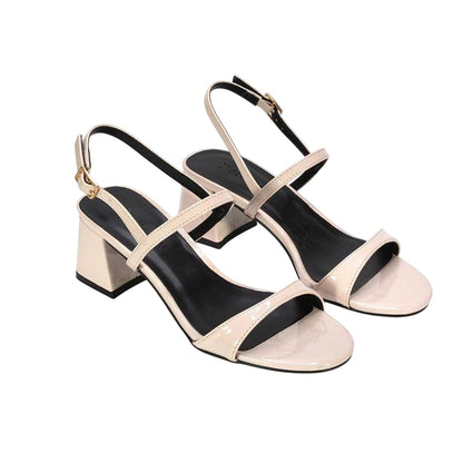 Beige - Front - XY London Womens-Ladies Izzy Patent Mid Block Heel Sandals