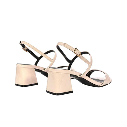 Beige - Back - XY London Womens-Ladies Izzy Patent Mid Block Heel Sandals