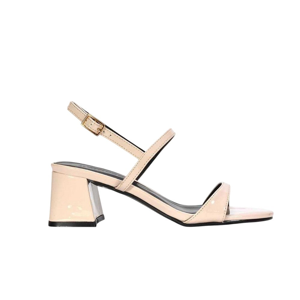 Beige - Side - XY London Womens-Ladies Izzy Patent Mid Block Heel Sandals