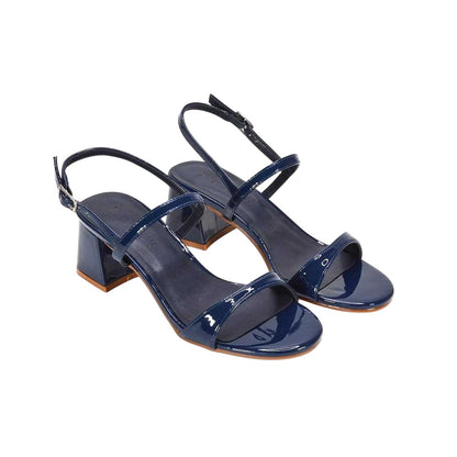 Navy - Front - XY London Womens-Ladies Izzy Patent Mid Block Heel Sandals