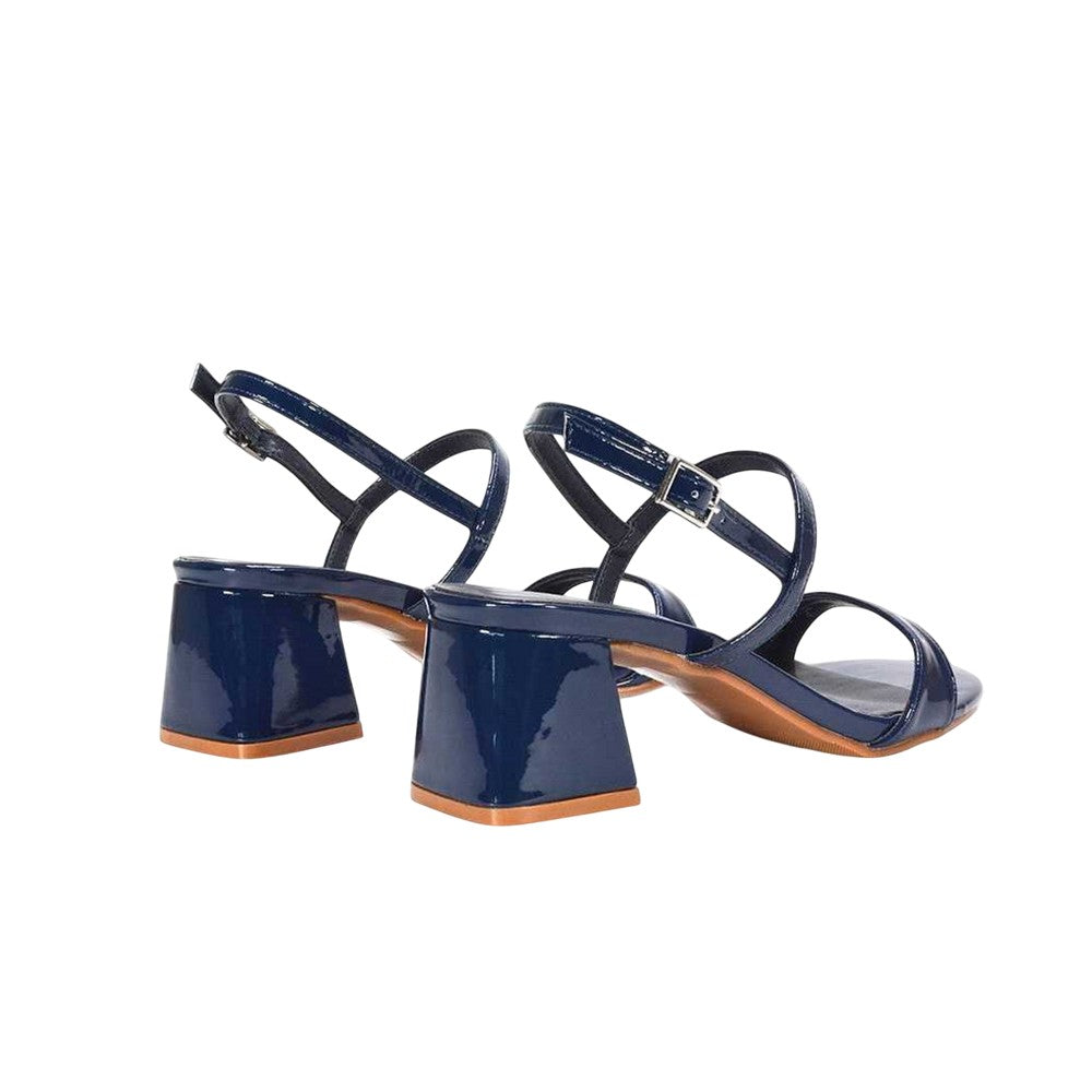 Navy - Back - XY London Womens-Ladies Izzy Patent Mid Block Heel Sandals