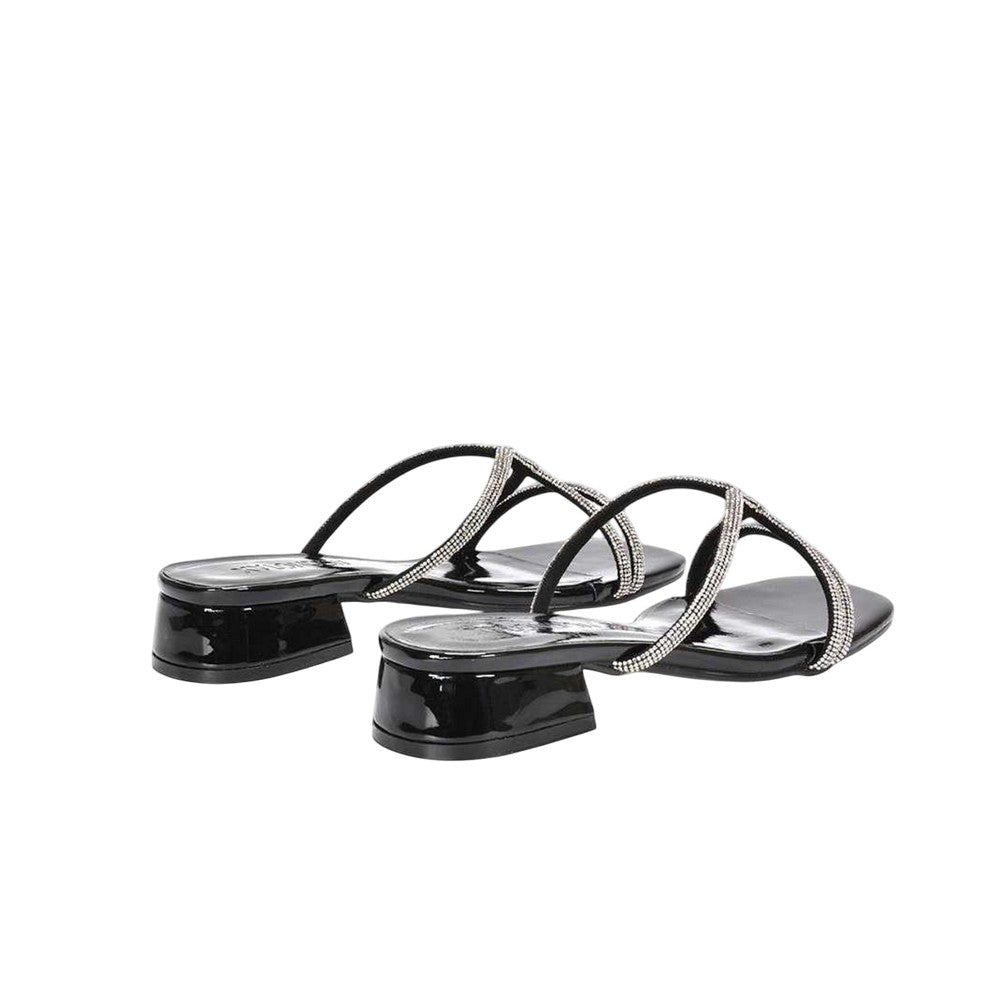 True Black - Back - XY London Womens-Ladies Olivia Patent Strappy Low Block Heel Sandals