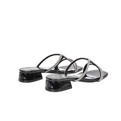 True Black - Back - XY London Womens-Ladies Olivia Patent Strappy Low Block Heel Sandals