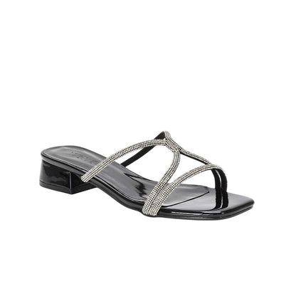 True Black - Lifestyle - XY London Womens-Ladies Olivia Patent Strappy Low Block Heel Sandals