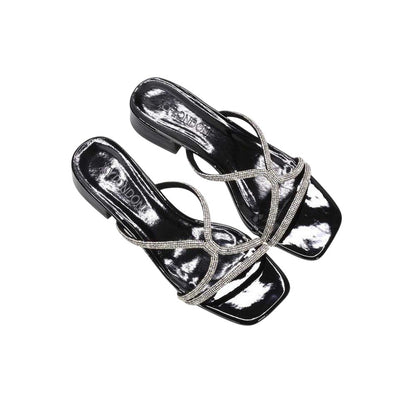 True Black - Pack Shot - XY London Womens-Ladies Olivia Patent Strappy Low Block Heel Sandals