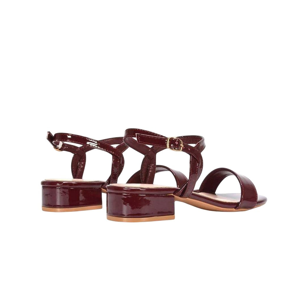 Burgundy - Back - XY London Womens-Ladies Moana Patent Low Block Heel Sandals