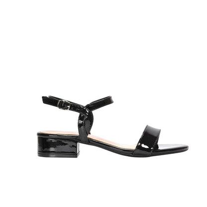 True Black - Side - XY London Womens-Ladies Moana Patent Low Block Heel Sandals