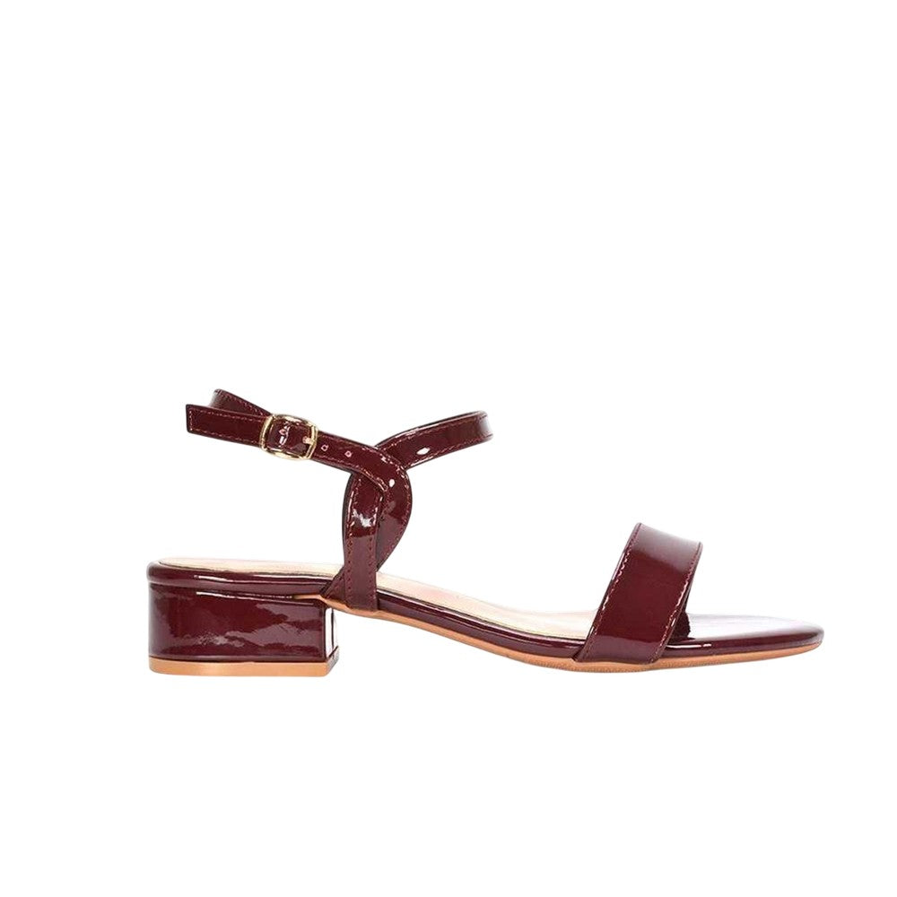 Burgundy - Side - XY London Womens-Ladies Moana Patent Low Block Heel Sandals
