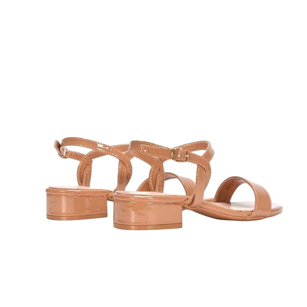 Taupe - Back - XY London Womens-Ladies Moana Patent Low Block Heel Sandals
