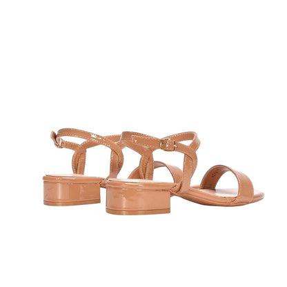 Taupe - Back - XY London Womens-Ladies Moana Patent Low Block Heel Sandals