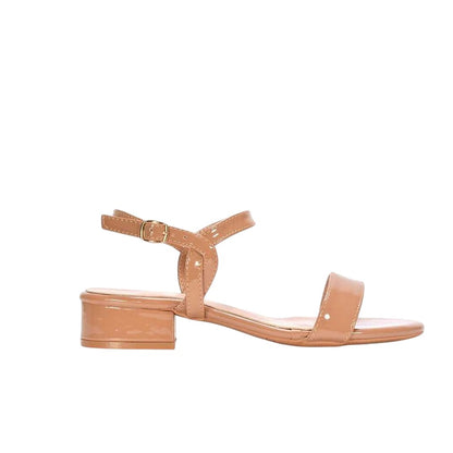Taupe - Side - XY London Womens-Ladies Moana Patent Low Block Heel Sandals