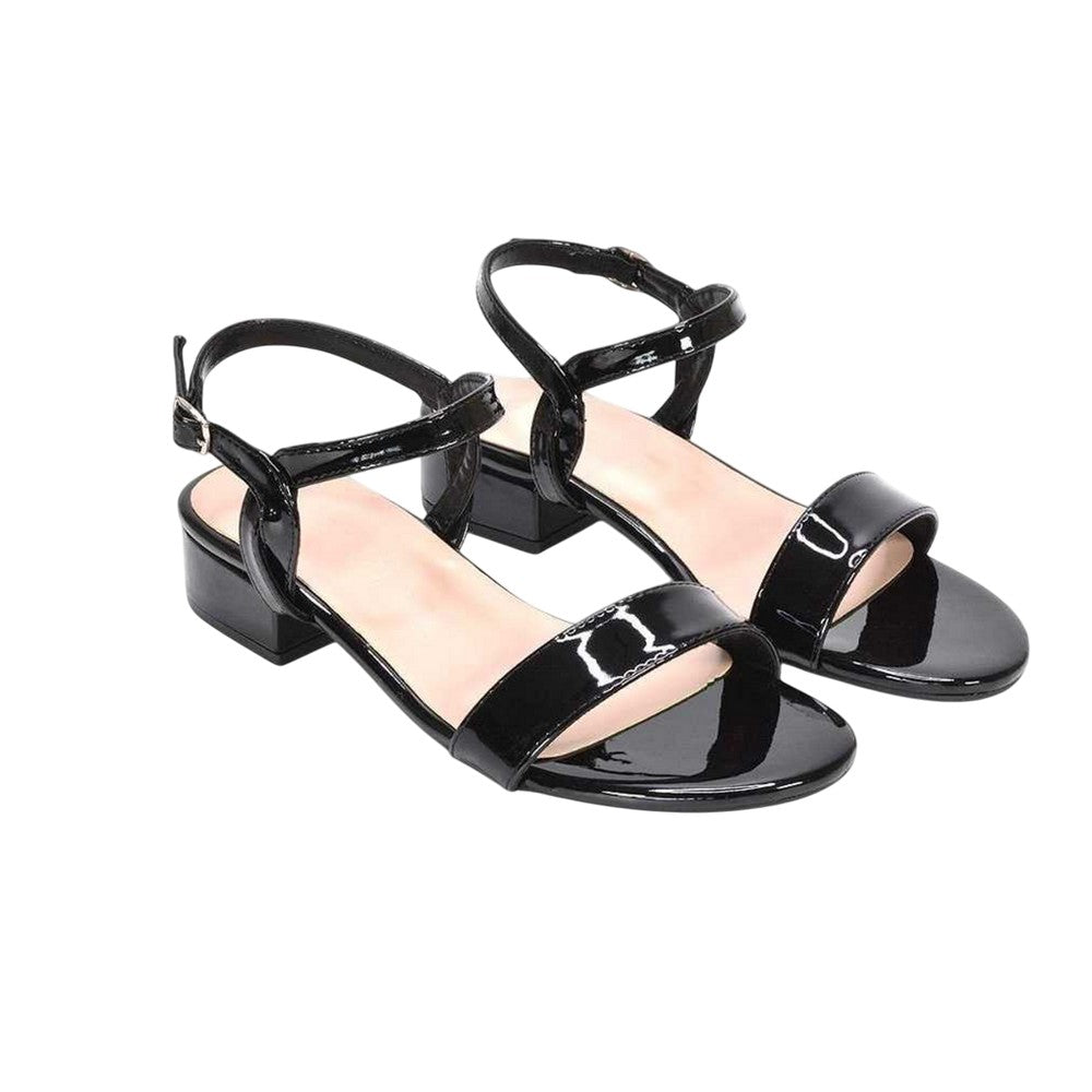 True Black - Front - XY London Womens-Ladies Moana Patent Low Block Heel Sandals