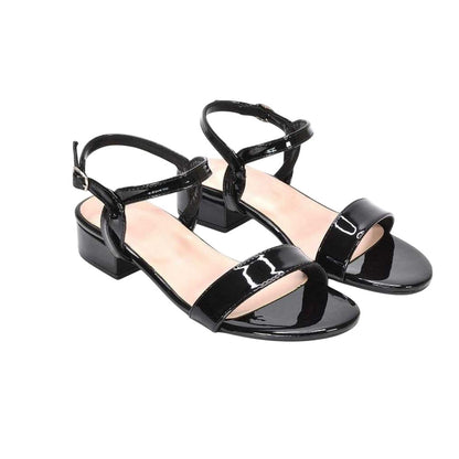 True Black - Front - XY London Womens-Ladies Moana Patent Low Block Heel Sandals