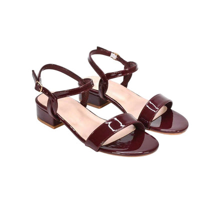 Burgundy - Front - XY London Womens-Ladies Moana Patent Low Block Heel Sandals