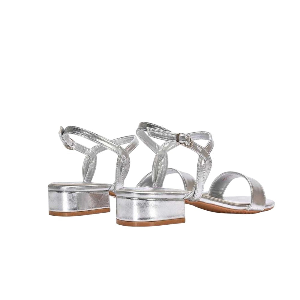 Metallic Silver - Back - XY London Womens-Ladies Moana Metallic Low Block Heel Sandals