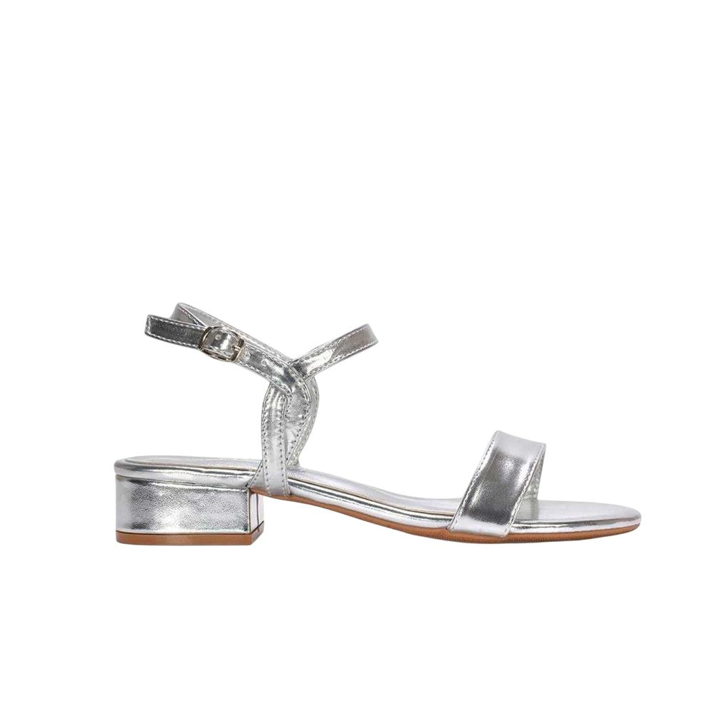 Metallic Silver - Side - XY London Womens-Ladies Moana Metallic Low Block Heel Sandals