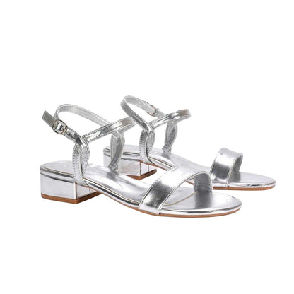 Metallic Silver - Pack Shot - XY London Womens-Ladies Moana Metallic Low Block Heel Sandals