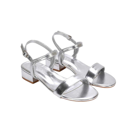 Metallic Silver - Front - XY London Womens-Ladies Moana Metallic Low Block Heel Sandals