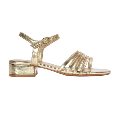 Metallic Gold - Side - XY London Womens-Ladies Katie Metallic Low Block Heel Sandals