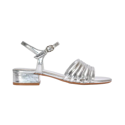 Metallic Silver - Lifestyle - XY London Womens-Ladies Katie Metallic Low Block Heel Sandals