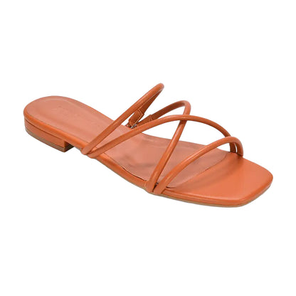 Tan - Side - XY London Womens-Ladies Suzzie Metallic Strappy Sandals