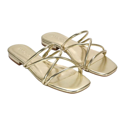 Metallic Gold - Front - XY London Womens-Ladies Suzzie Metallic Strappy Sandals