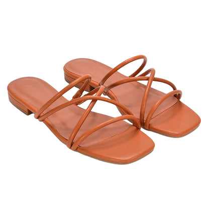 Tan - Front - XY London Womens-Ladies Suzzie Metallic Strappy Sandals