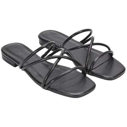 Black - Front - XY London Womens-Ladies Suzzie Metallic Strappy Sandals