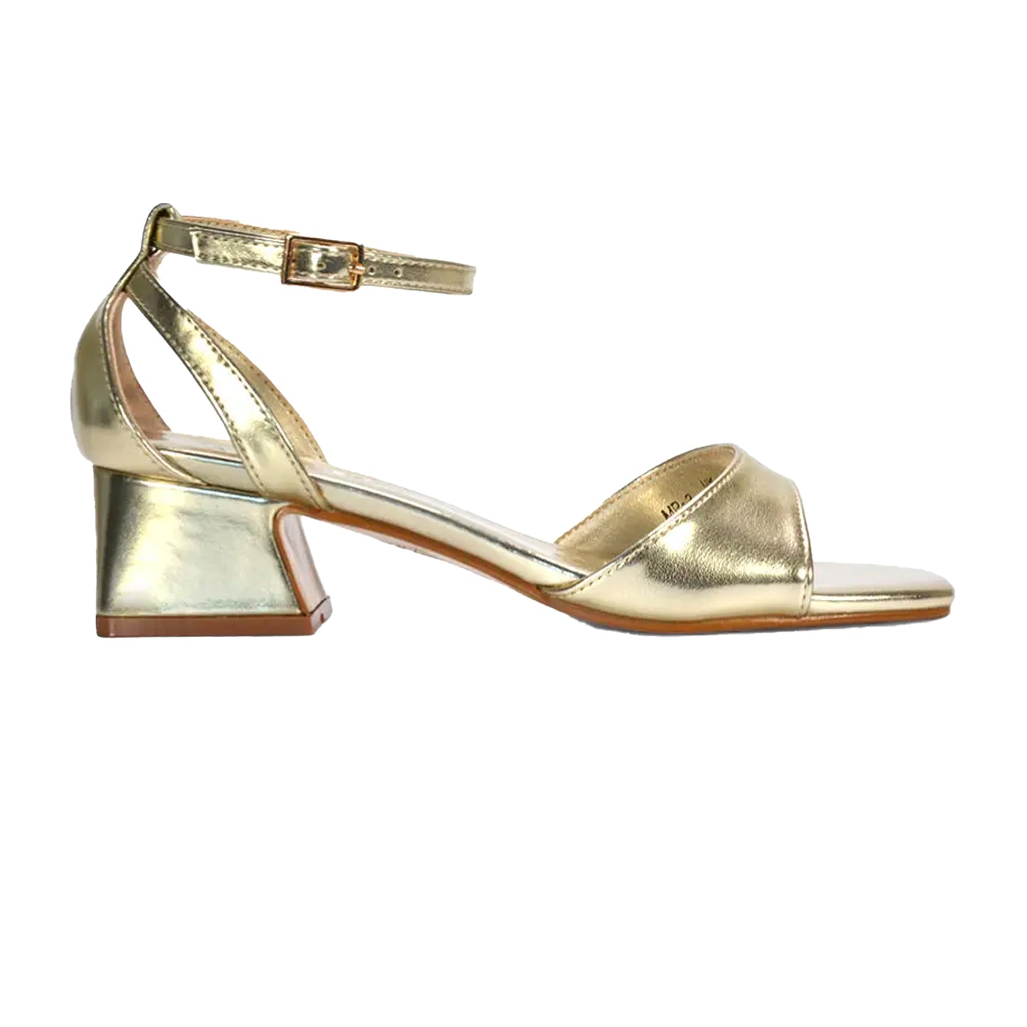 Metallic Gold - Side - XY London Womens-Ladies Hayley Cut Out Metallic Strappy Low Block Heel Sandals