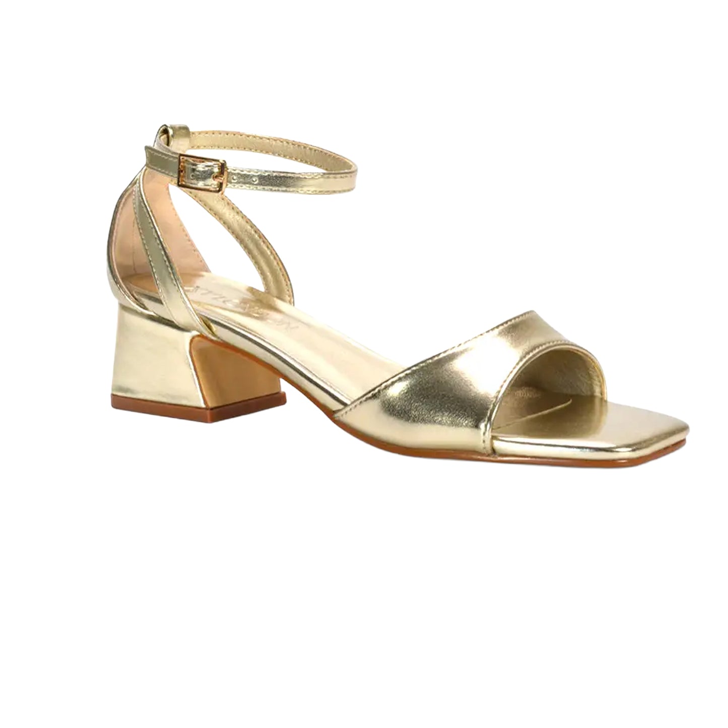 Metallic Gold - Lifestyle - XY London Womens-Ladies Hayley Cut Out Metallic Strappy Low Block Heel Sandals