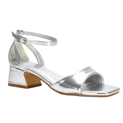 Metallic Silver - Lifestyle - XY London Womens-Ladies Hayley Cut Out Metallic Strappy Low Block Heel Sandals