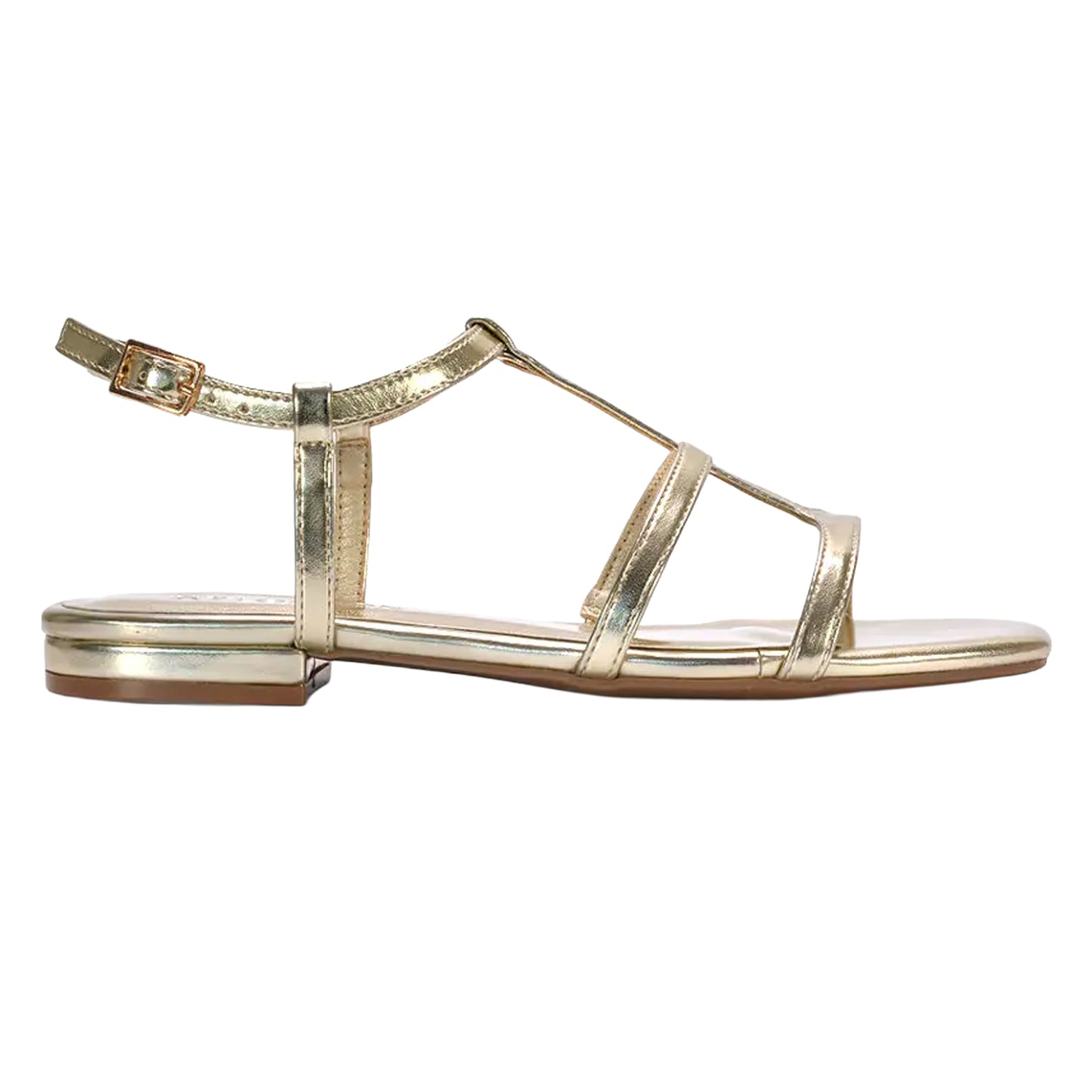Metallic Gold - Side - XY London Womens-Ladies Danielle Caged Metallic Strappy Sandals