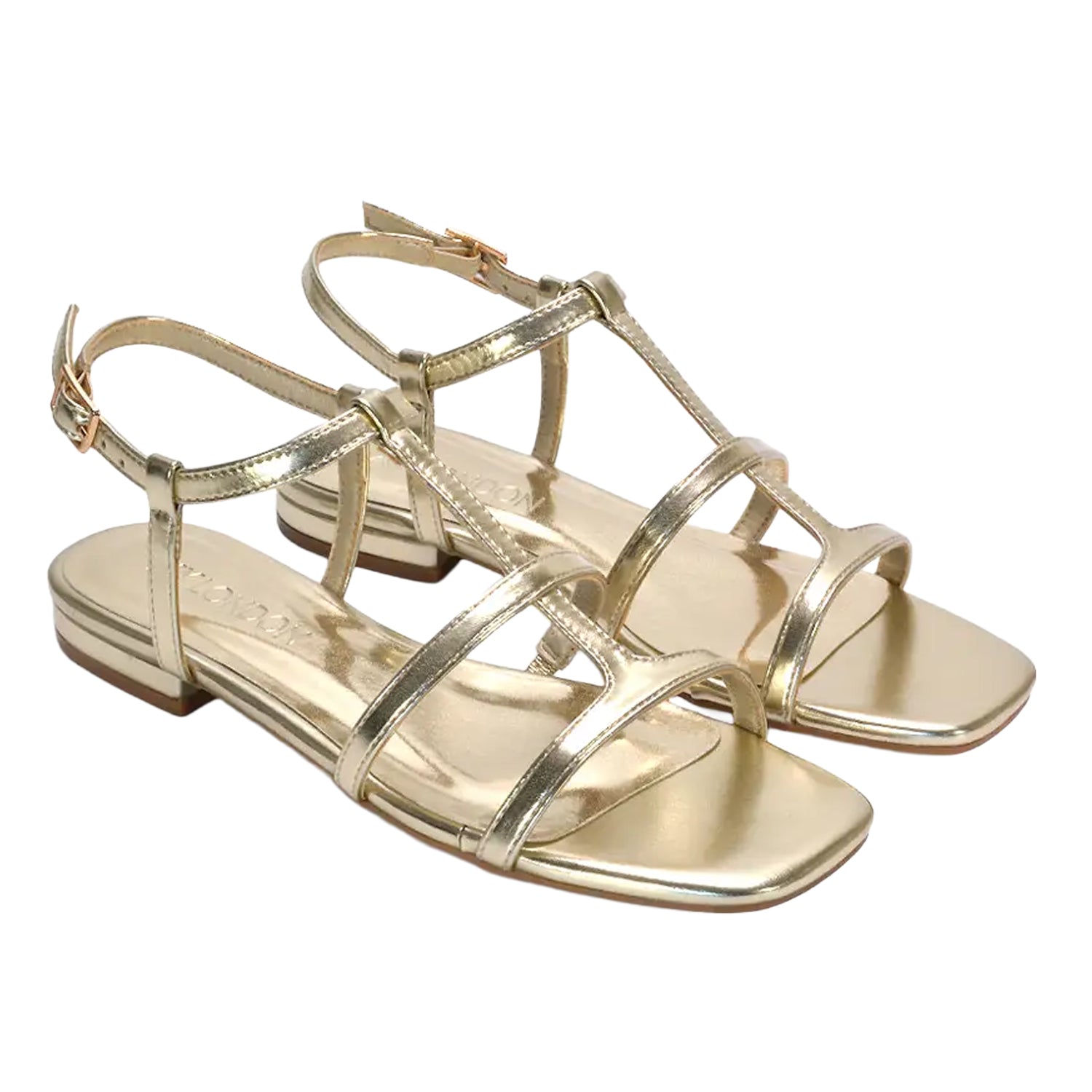 Metallic Gold - Front - XY London Womens-Ladies Danielle Caged Metallic Strappy Sandals