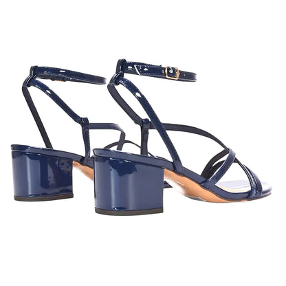 Navy - Back - XY London Womens-Ladies Maria Patent Strappy Block Heel Sandals
