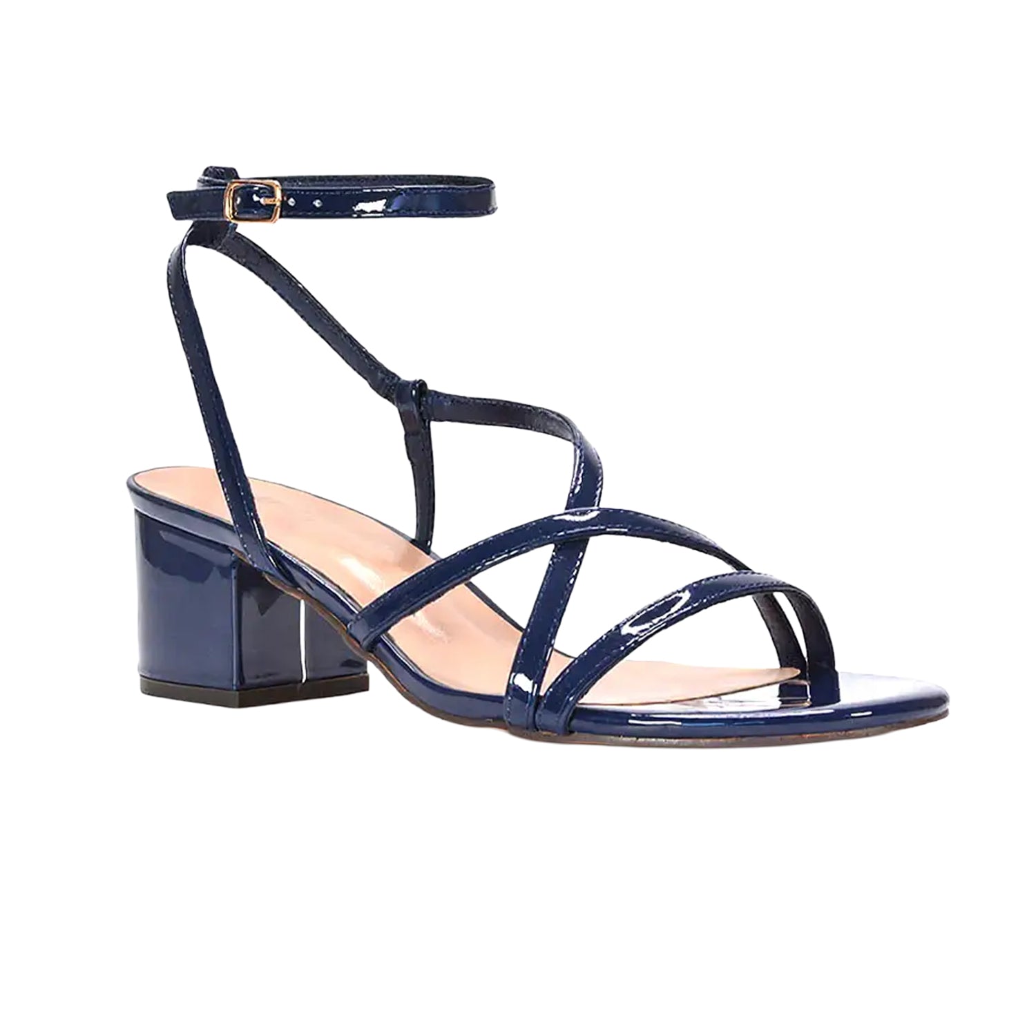 Navy - Lifestyle - XY London Womens-Ladies Maria Patent Strappy Block Heel Sandals