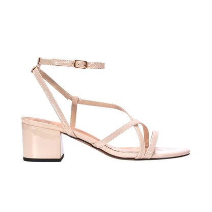 Nude - Side - XY London Womens-Ladies Maria Patent Strappy Block Heel Sandals