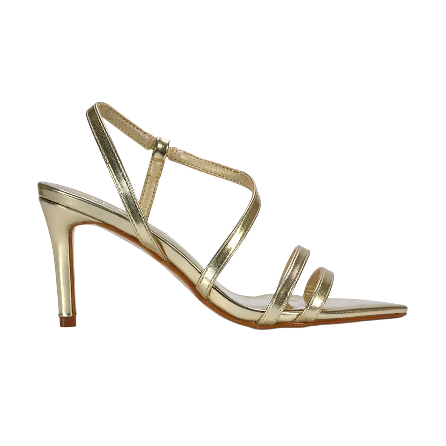 Metallic Gold - Side - XY London Womens-Ladies Theodora Metallic Strappy Stiletto Heel Sandals