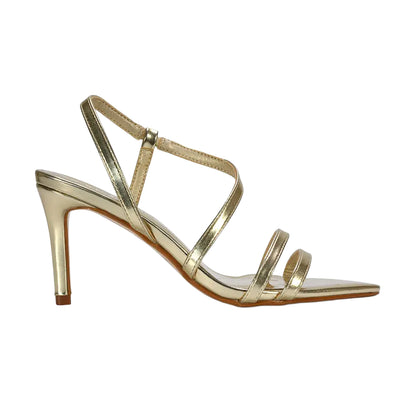 Metallic Gold - Side - XY London Womens-Ladies Theodora Metallic Strappy Stiletto Heel Sandals