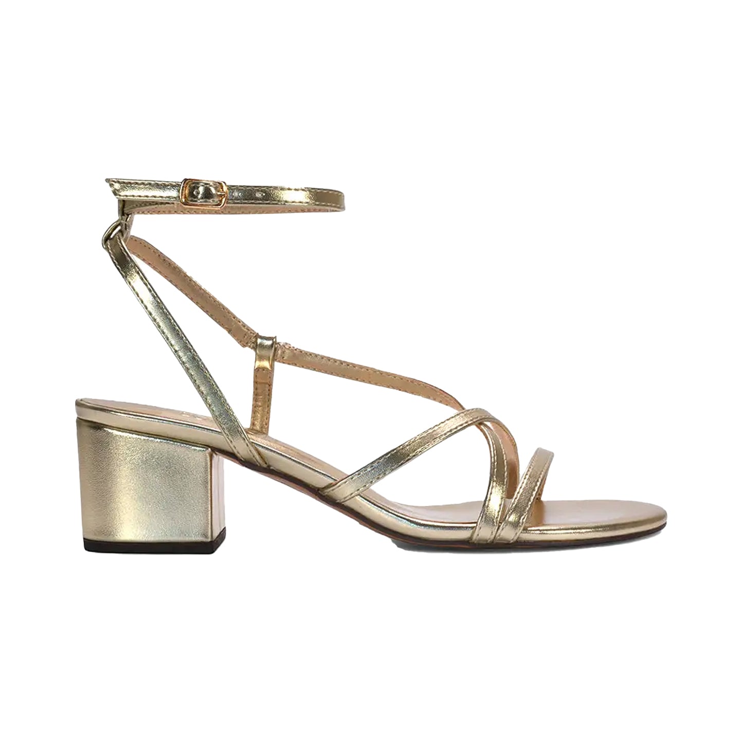 Metallic - Side - XY London Womens-Ladies Maria Metallic Strappy Block Heel Sandals