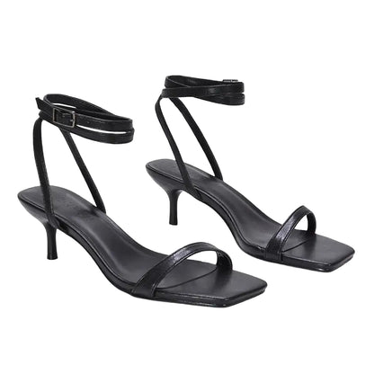 Black - Front - XY London Womens-Ladies Nikita Strappy Low Kitten Heel Sandals