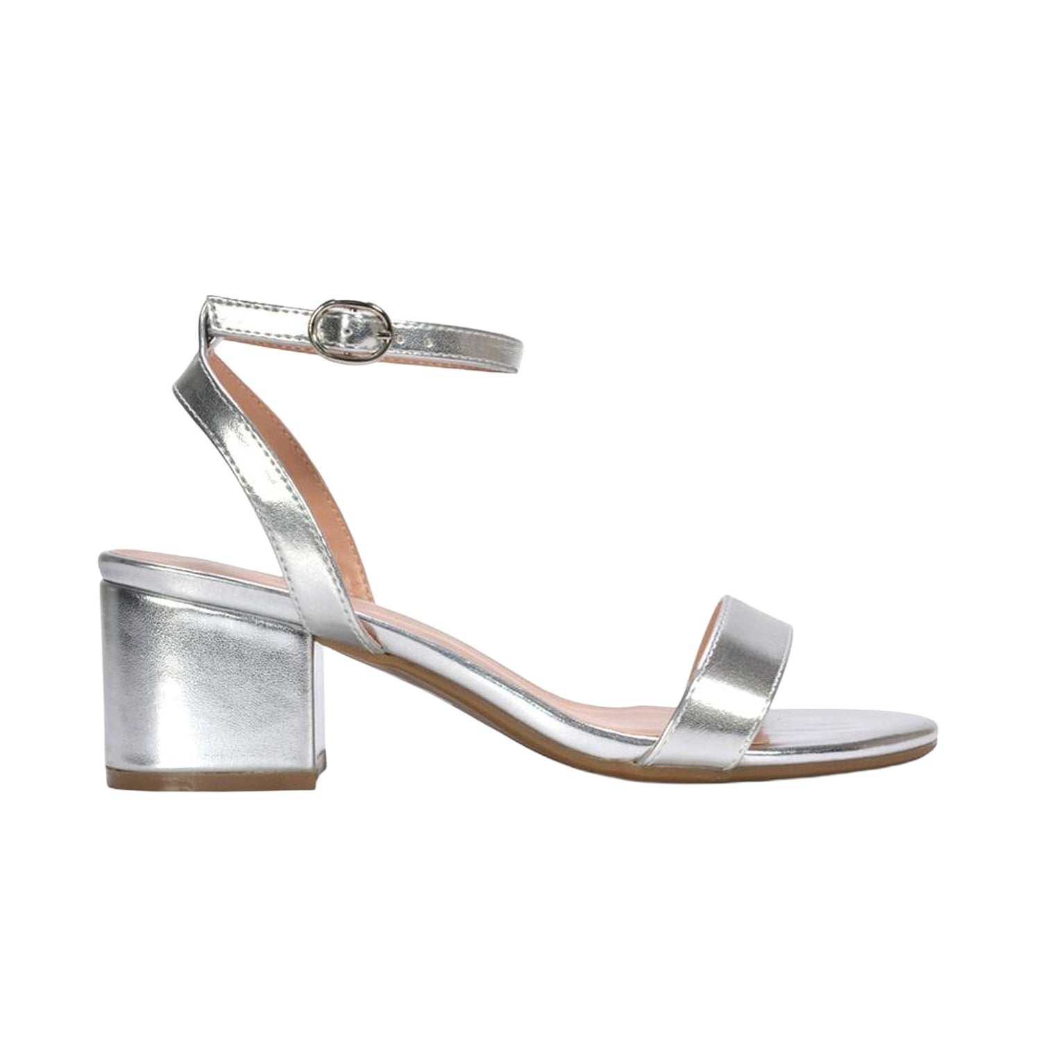 Metallic Silver - Side - XY London Womens-Ladies Gemma Metallic Strappy Low Block Heel Sandals